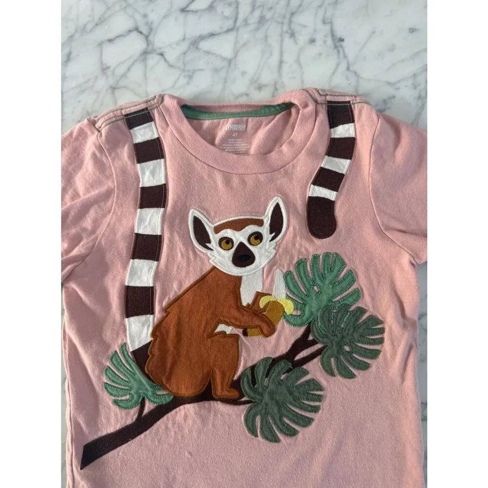 Gymboree Embroidered Lemur Top - Safari - Pink Sz 4T